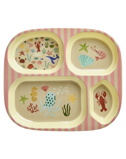 Rice - Børnetallerken med 4 rum - Koral Ocean Print 